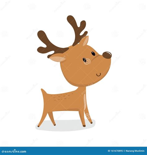 Cute Cartoon Reindeer on White Background, Cute Christmas Character ...