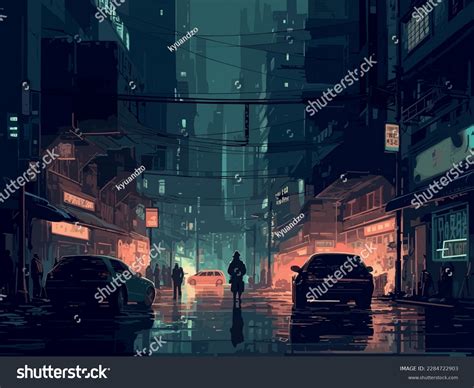 2d Vector Illustration Night Time City Stock Vector (Royalty Free ...