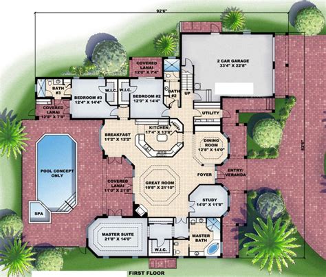 House Plan 575-00021 - Florida Plan: 3,643 Square Feet, 4 Bedrooms, 4 Bathrooms in 2021 | Luxury ...