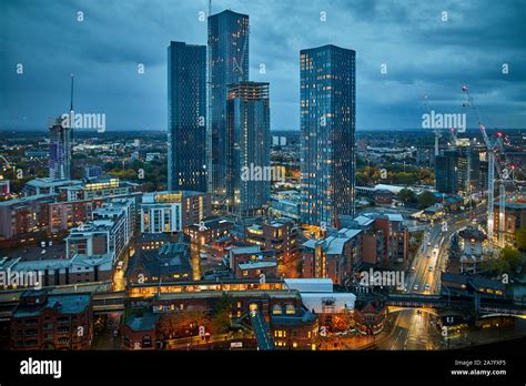 Manchester skyline, Deansgate Square, formerly known as Owen Street, is a skyscraper cluster ...