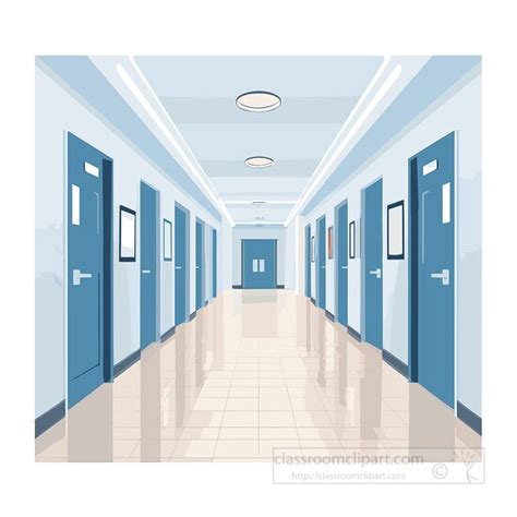 Teacher Clipart-empty school hallway with doors closed