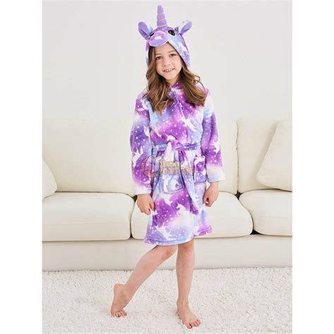 Unicorn Gifts for Girls Unicorn Robe Hooded Purple Print - Luckyonesie.com