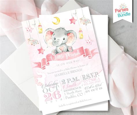 Pink Elephant Baby Shower Invitation Elephant Baby Shower - Etsy