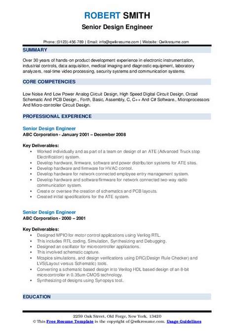 Senior Design Engineer Resume Samples | QwikResume