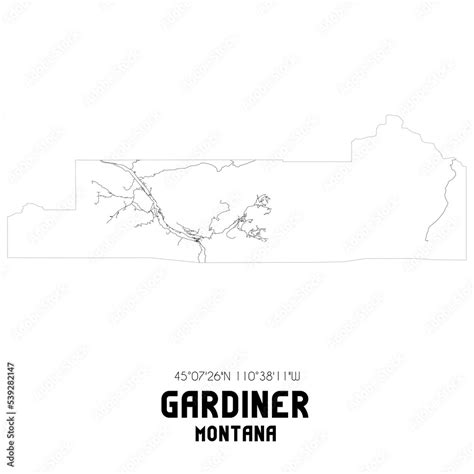 Gardiner Montana. US street map with black and white lines. Stock ...