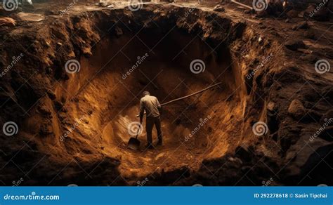 Worker Inside a Large Hole Digging with a Shovel Stock Illustration - Illustration of ground ...