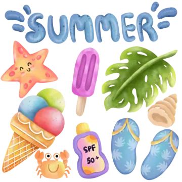 Summer Watercolor Painting Set, Summer, Watercolor, Season PNG Transparent Clipart Image and PSD ...