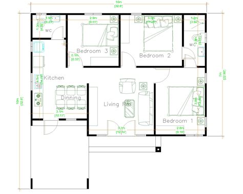 House Design Plans 10x10 Meter 33x33 Feet 3 Bedrooms Hip Roof - House ...