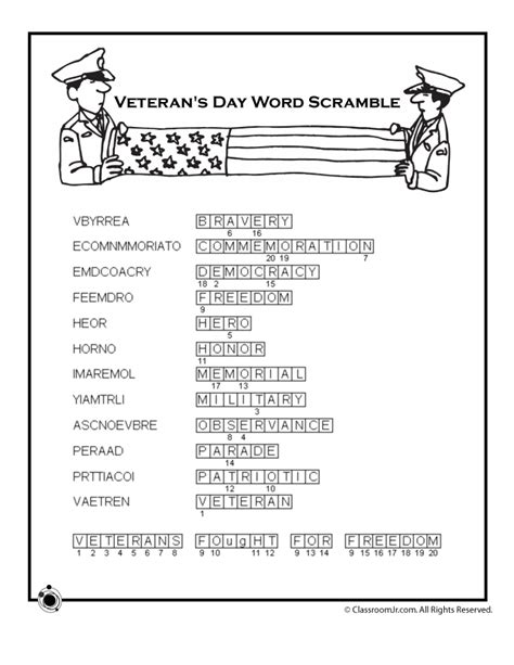 Veterans Day Word Scramble Answer Key | Woo! Jr. Kids Activities ...