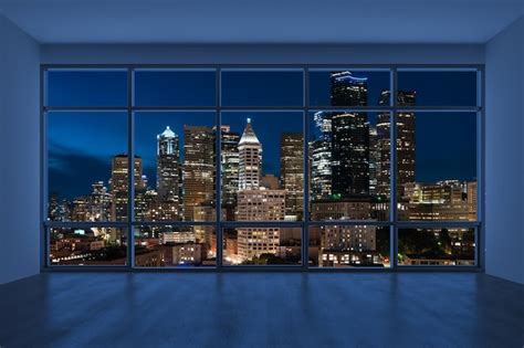 Premium Photo | Empty room Interior Skyscrapers View Cityscape Downtown ...