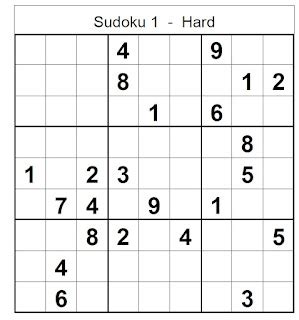 Sudoku Hard Puzzle no 1 with Solution - Sudoku Hard Puzzles