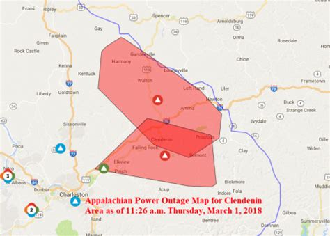 Appalachian Power Outage Map for Clendenin Area as of 1126 am Thursday ...