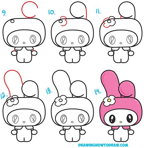 How to Draw Kawaii / Chibi My Melody from Hello Kitty : A Cute Bunny with a Hood on – Easy Steps ...