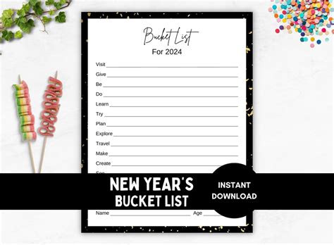 2024 Bucket List Printable, New Year's Eve Idea, Fun Family Activity ...