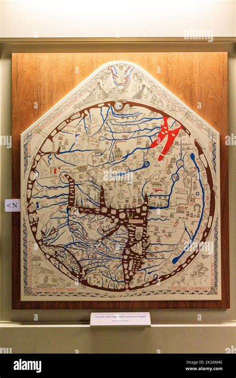 A facsimile of the Mappa Mundi, a medieval map of the known world dating from c1300, is ...