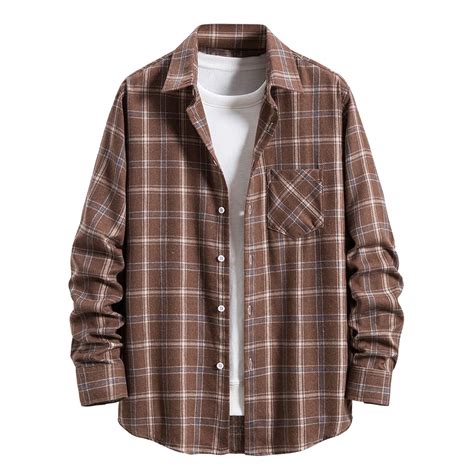 snowsong Mens Shirts,2024 New Men's Casual Plaid Shirt Lapel Button Down Shirt With Pocket ...