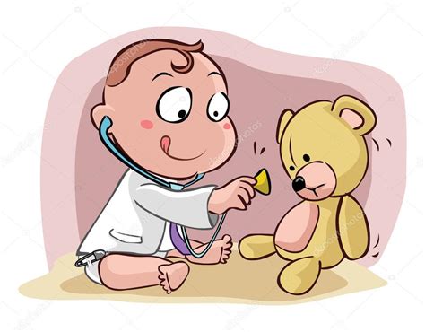 Kid doctor playing with bear toy — Stock Vector © indomercy2012 #72490757