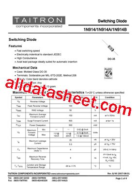 1N914 Datasheet(PDF) - TAITRON Components Incorporated