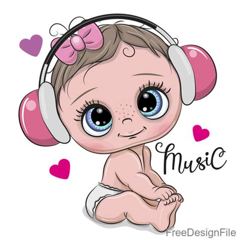 Cartoon cute baby with music vector free download