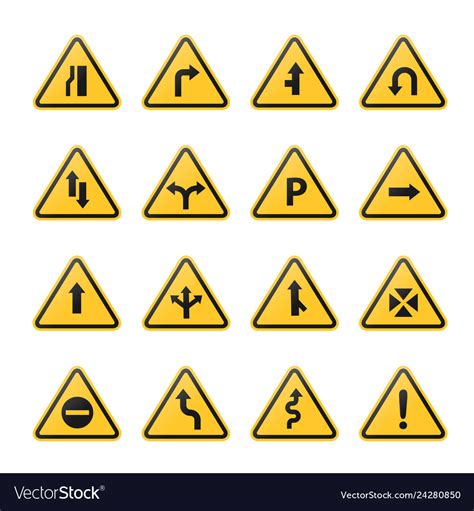 Vector Illustration Of Triangle Black And Yellow Road Signs, 46% OFF