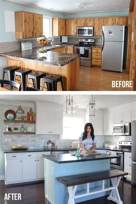 before and after photos of a kitchen remodel with white cabinets ...