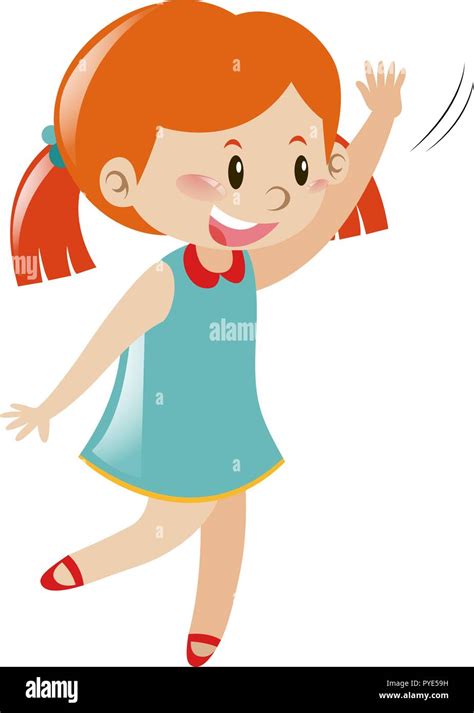 Girl in blue dress waving hello illustration Stock Vector Image & Art - Alamy