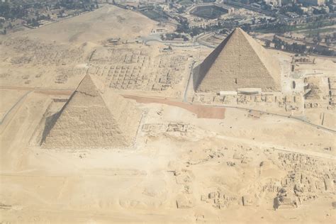 Aerial view of pyramids at Giza