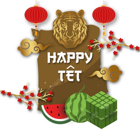 Vietnamese Tet PNG Picture, Tet Isolated Happy Lunar Vietnamese New Year With Watermelon ...