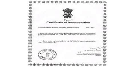 Certificate Of Incorporation Template