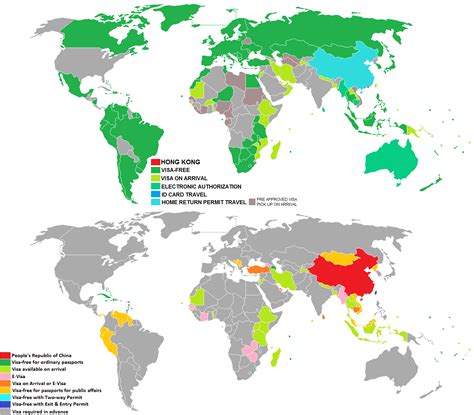 Visa requirements: Hong Kong vs Chinese passport holders [1425×1248] : MapPorn