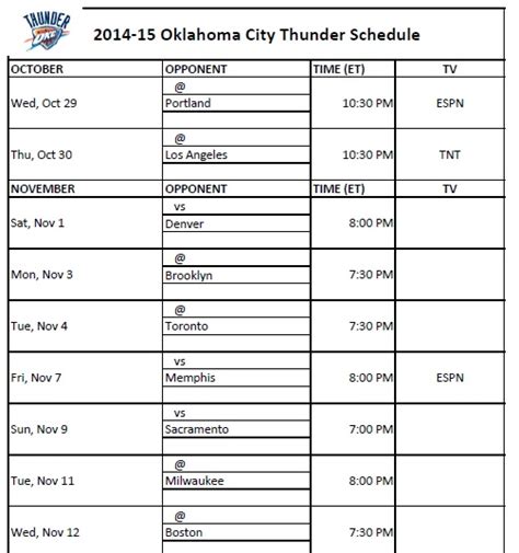 Okc Thunder Printable Schedule