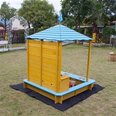 China Children Game Sand Box Water Play Park Playbox Sandpit Roof Wooden DIY Sandbox Sandpit ...