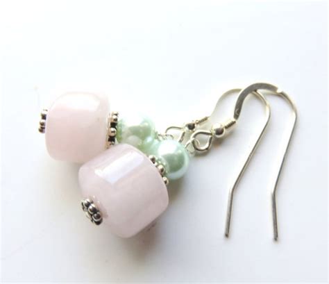 Rose Quartz Dangle Earrings Pink and Silver by JemsbyJBandCompany