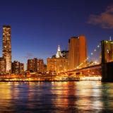 New York City Manhattan Downtown Skyline At Night Stock Image - Image: 55998743