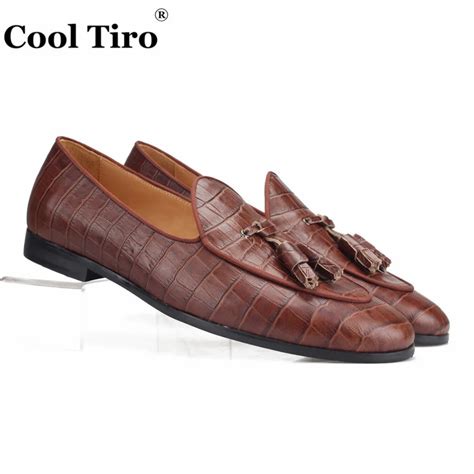 Cool Tiro Brown Crocodile Loafers Tassels Men Slippers Moccasins Man ...