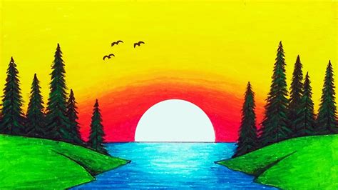 Simple Sunset Landscape Drawing