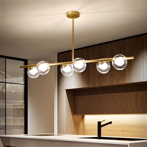 6-Light Kitchen Island Lamp with Bubble Translucent Glass Shade ...