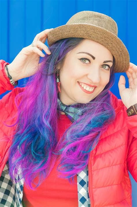 Fashion Hipster Woman with Colorful Hair Taking Selfie Stock Image - Image of glasses, adult ...