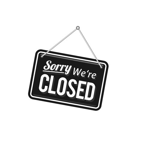 sorry we're closed sign in black color isolated on white background ...