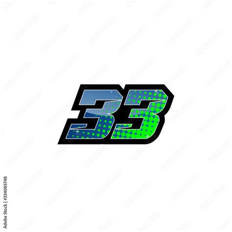 Vector Racing number 33, start racing number, sport race number with blue green color and ...