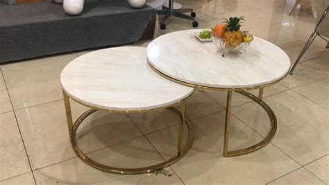 Modern gold stainless steel base round artificial marble top nesting coffee table set, View ...