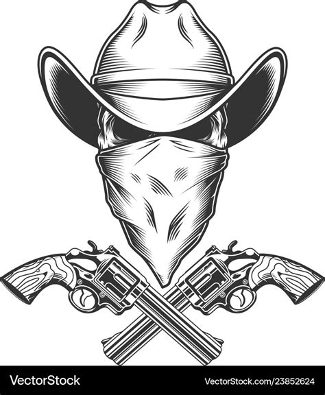 Vintage monochrome cowboy skull Royalty Free Vector Image