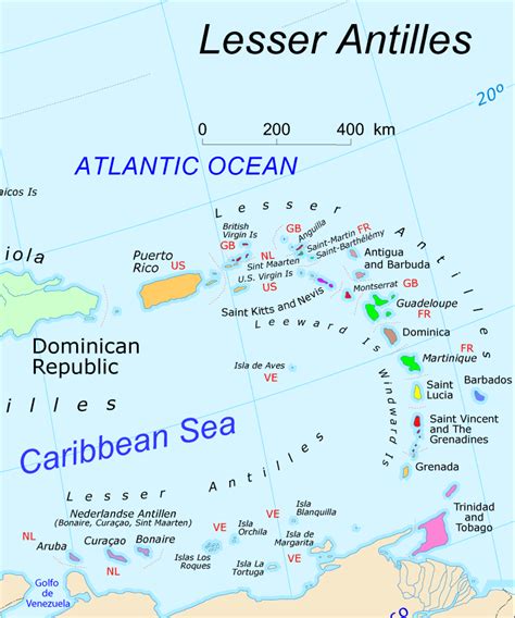 Lesser Antilles Outline Map