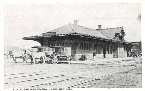 Lyons New York NYC Railroad Station Horse Carriages Vintage Postcard ...