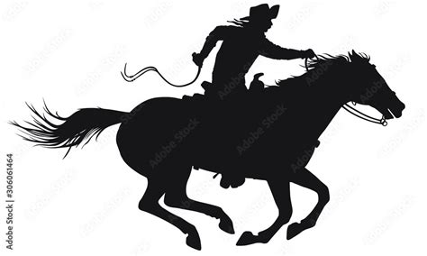 A vector silhouette of a wild west cowboy riding a running horse Stock ...