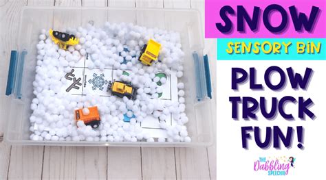 Snow Sensory Bin with Plow Trucks - thedabblingspeechie