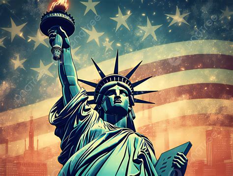 Statue Of Liberty American Flag Cartoon Retro Advertising Background ...