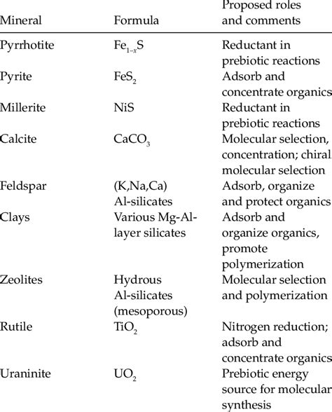 1 Selected rock-forming minerals and their proposed roles in life's ...