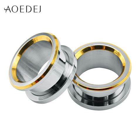 2020 6 16mm Ear Plugs Tunnels Gold Stainless Steel Piercing Plug 16mm ...