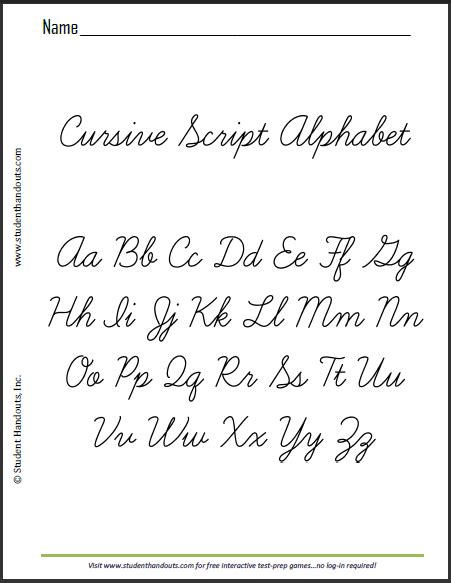 Free Printable Cursive Script Sheet | Student Handouts